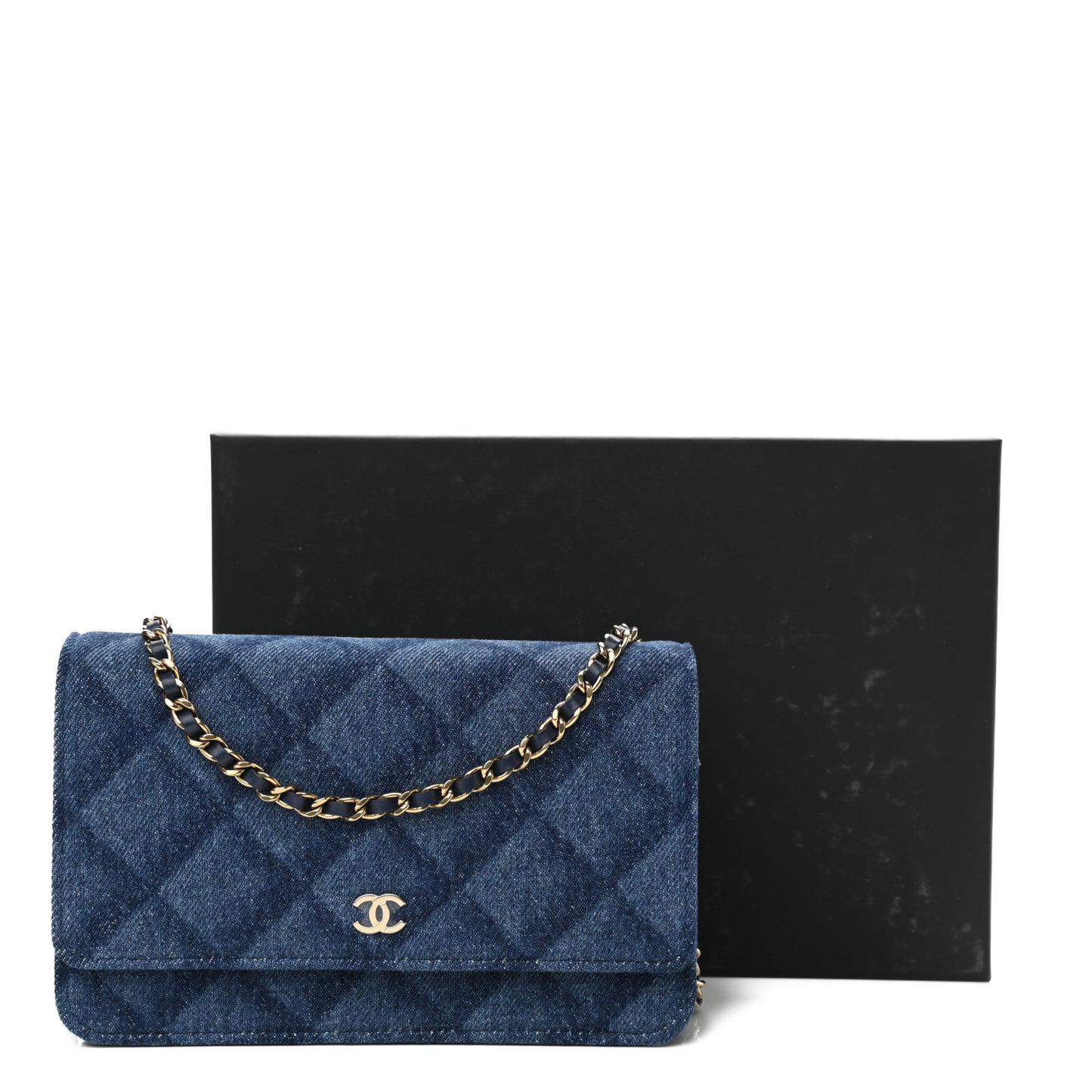 Denim Printed Wallet On Chain WOC Dark Blue