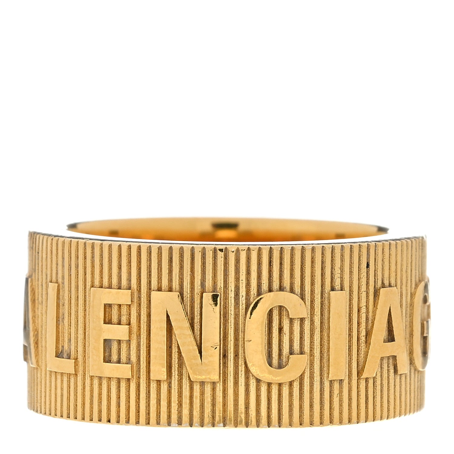 Balenciaga Gold Plated Sterling Silver Logo Band Ring 54 7 Yellow Gold 1 of 5