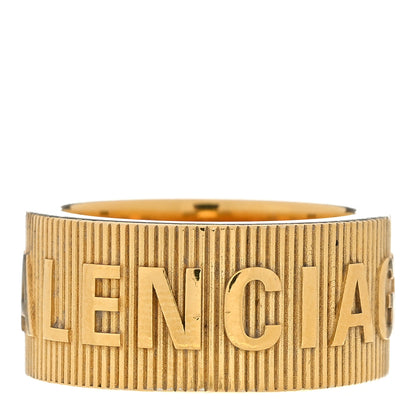 Balenciaga Gold Plated Sterling Silver Logo Band Ring 54 7 Yellow Gold 1 of 5