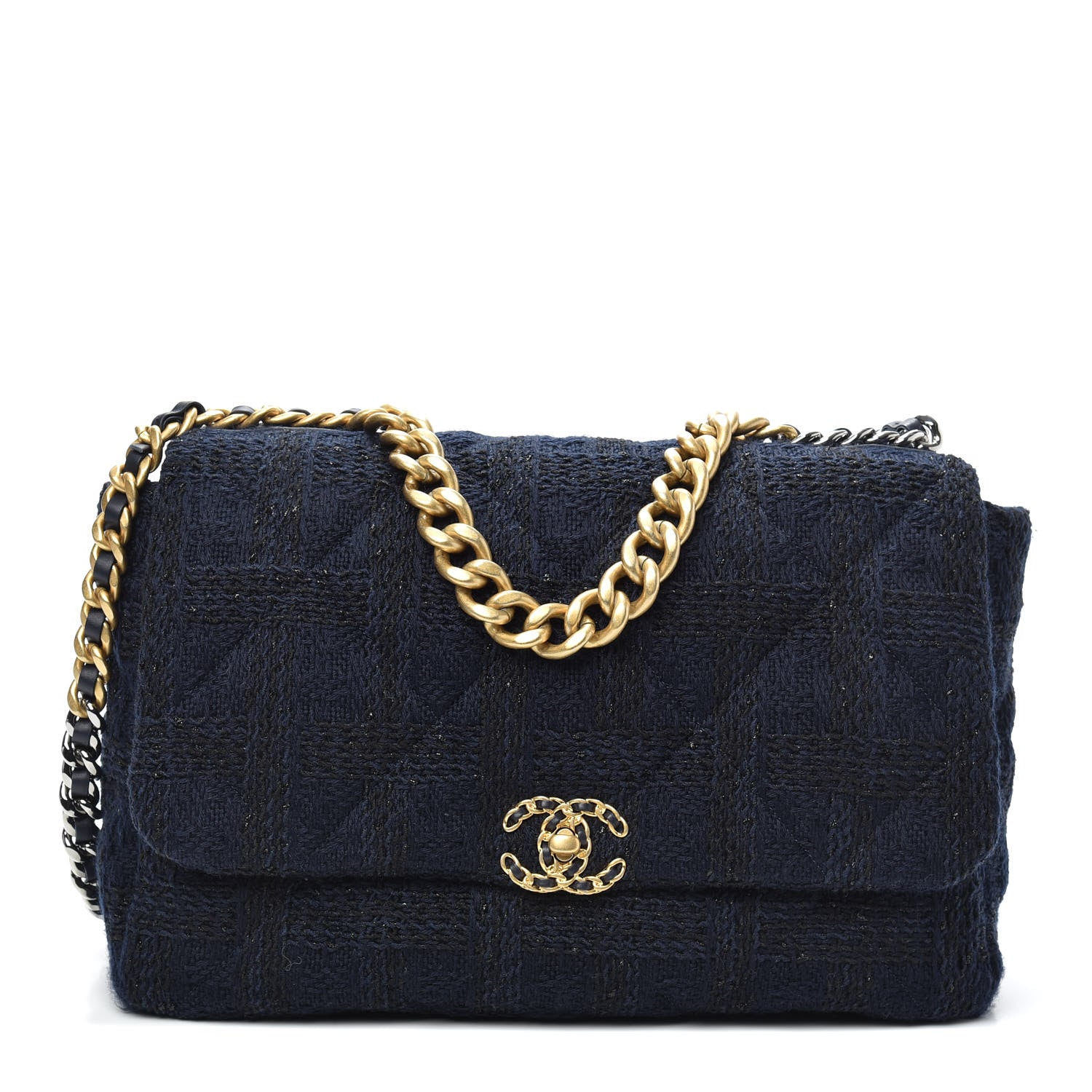Chanel Tweed Quilted Maxi Chanel 19 Flap Navy 1 of 10