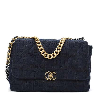 Chanel Tweed Quilted Maxi Chanel 19 Flap Navy 1 of 10