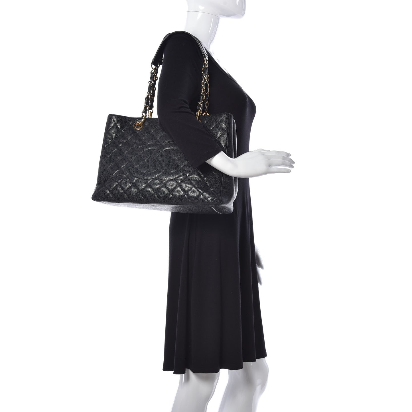 Caviar Quilted Grand Shopping Tote GST Black