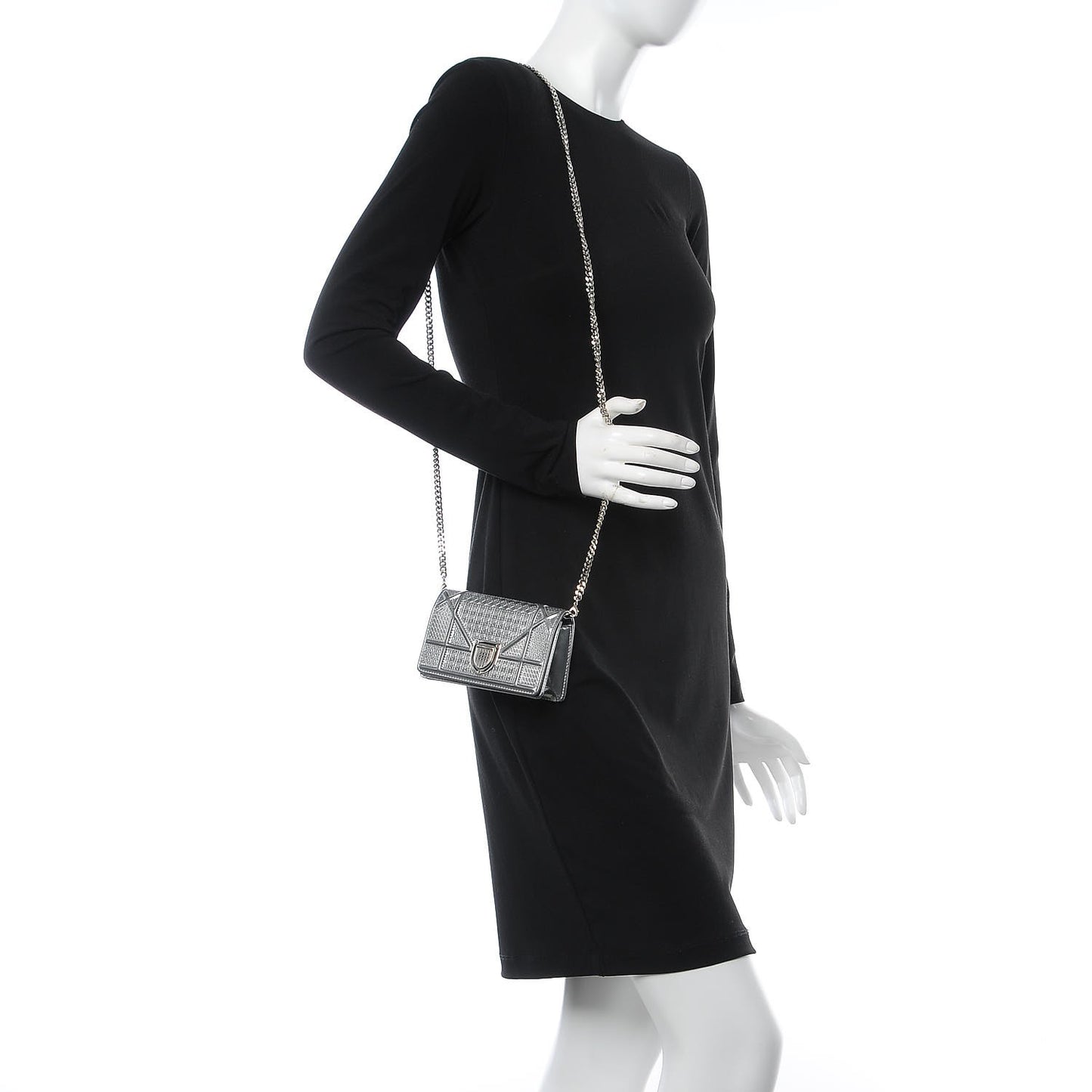 Metallic Patent Micro-Cannage Baby Diorama Flap Bag Silver