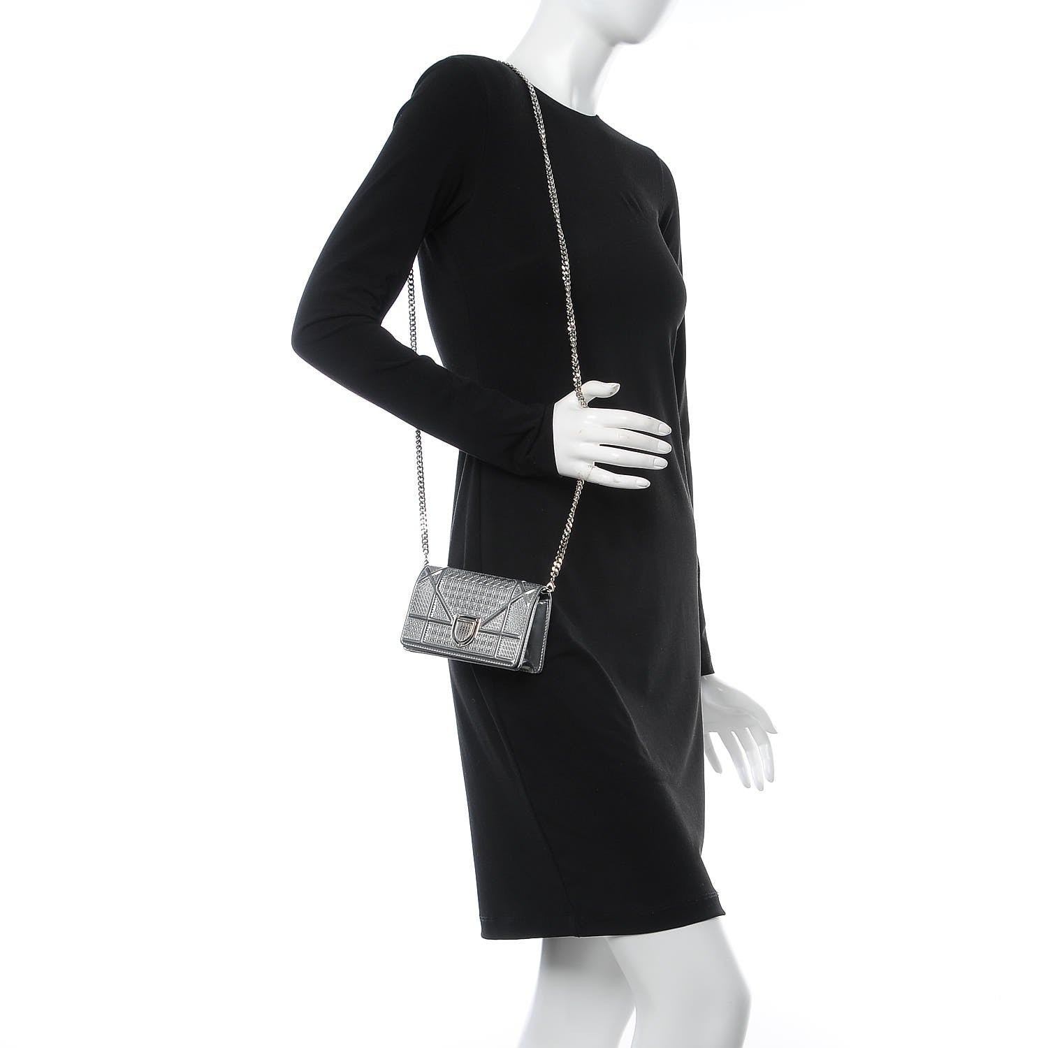 Christian Dior Metallic Patent Micro-Cannage Baby Diorama Flap Bag Silver 2 of 10