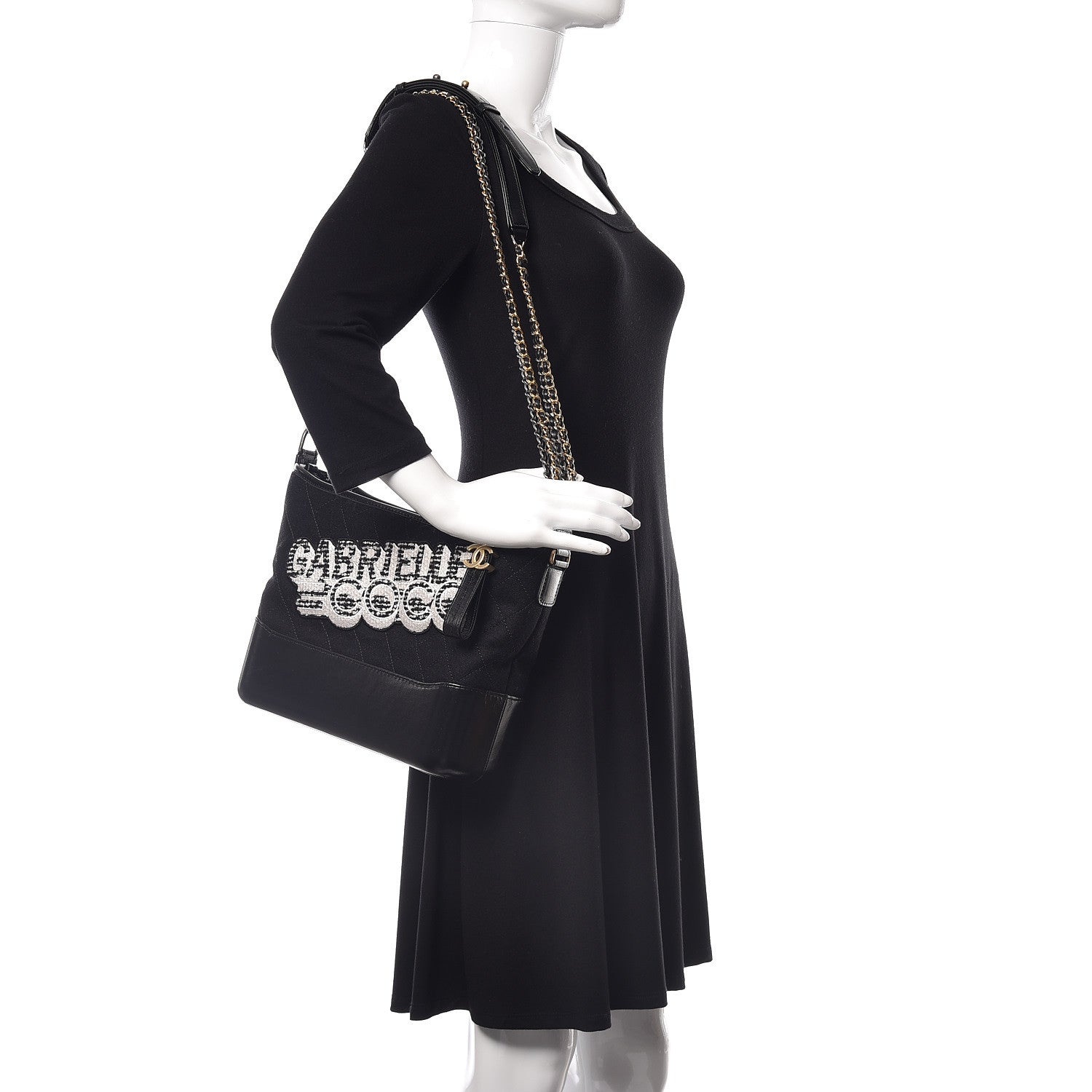Chanel Felt Calfskin Quilted Medium Gabrielle Hobo Black 2 of 11