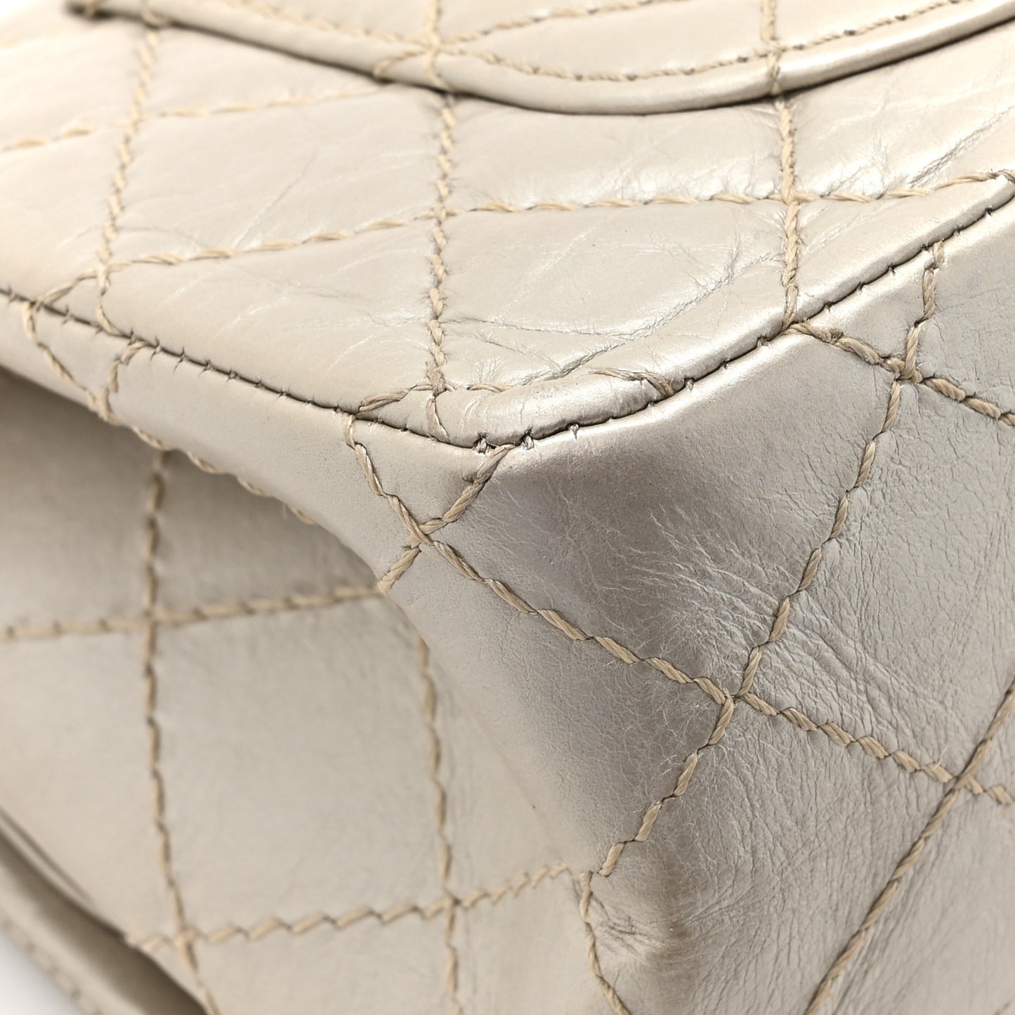 Metallic Aged Calfskin Quilted 2.55 Reissue Mini Flap Light Gold