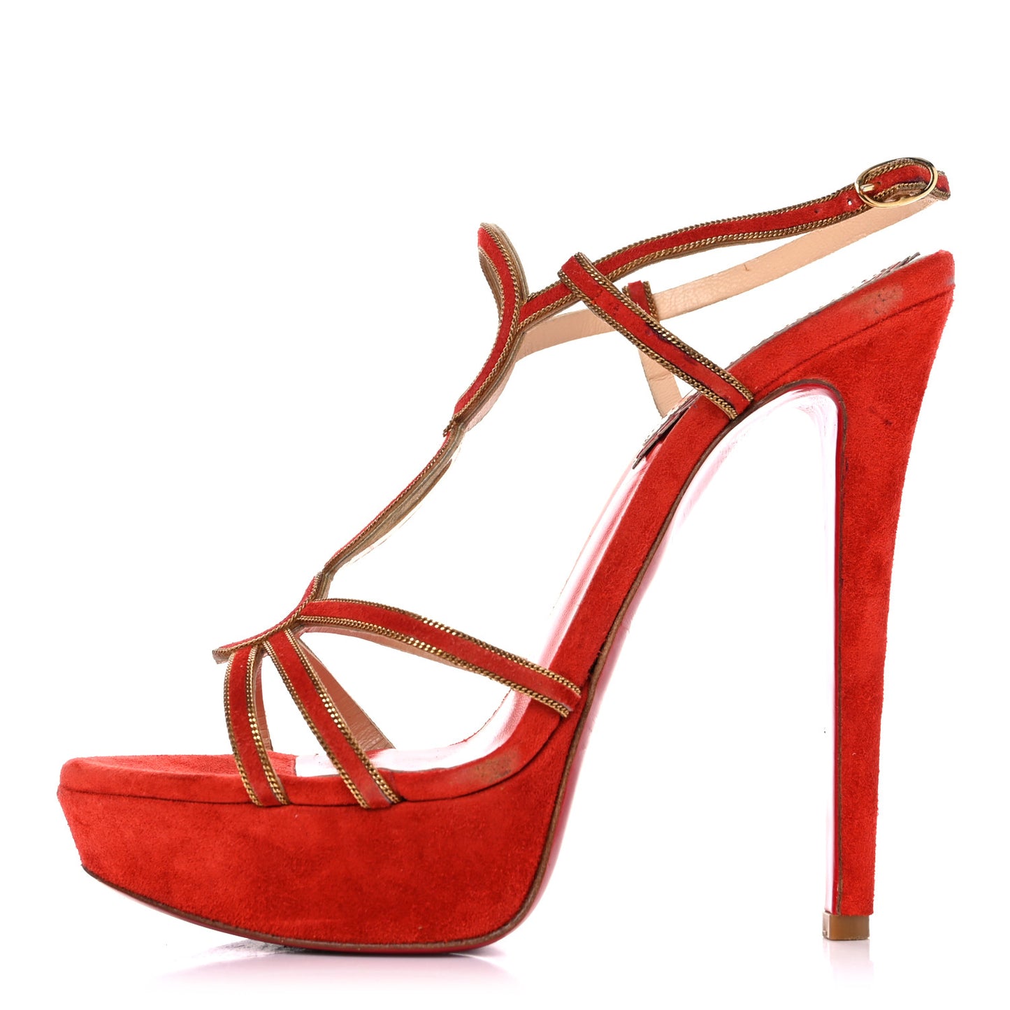 Veau Velours 20 Ans Chain Troisronds 140 Sandals 36.5 Mandarin Red Gold