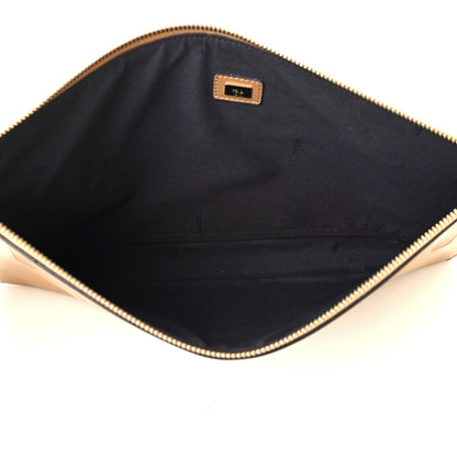 Fendi Vitello King Logo Embossed Large Flat Pouch Miele Scuro 6 of 10