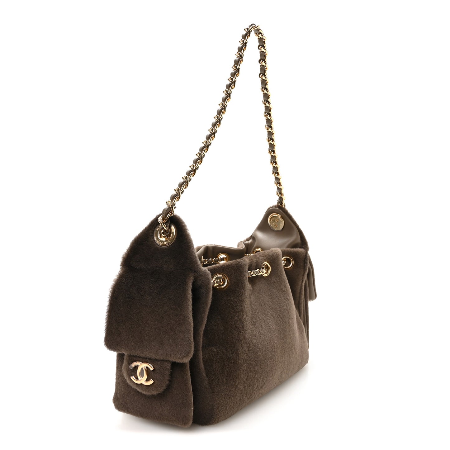Pony Hair Mini Chanel 25 Handbag Dark Khaki