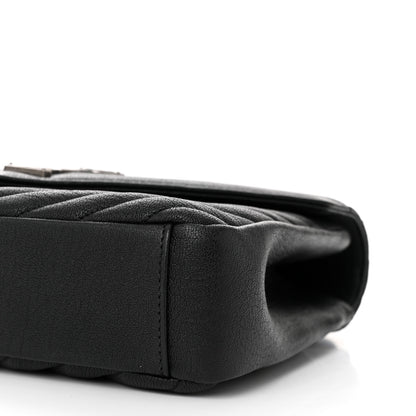 Saint Laurent Sheepskin Matelasse Chevron Monogram Medium College Bag Black 10 of 11