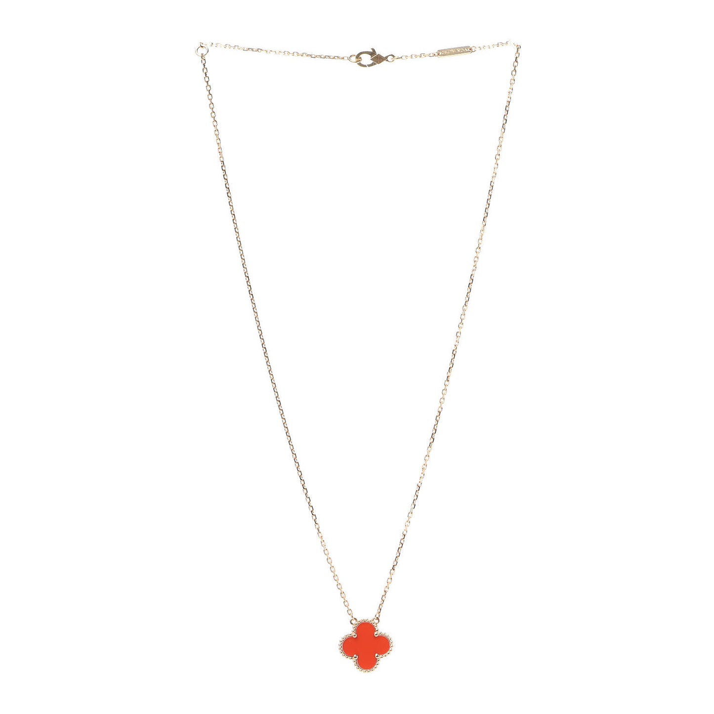 18K Yellow Gold Carnelian Vintage Alhambra Pendant Necklace