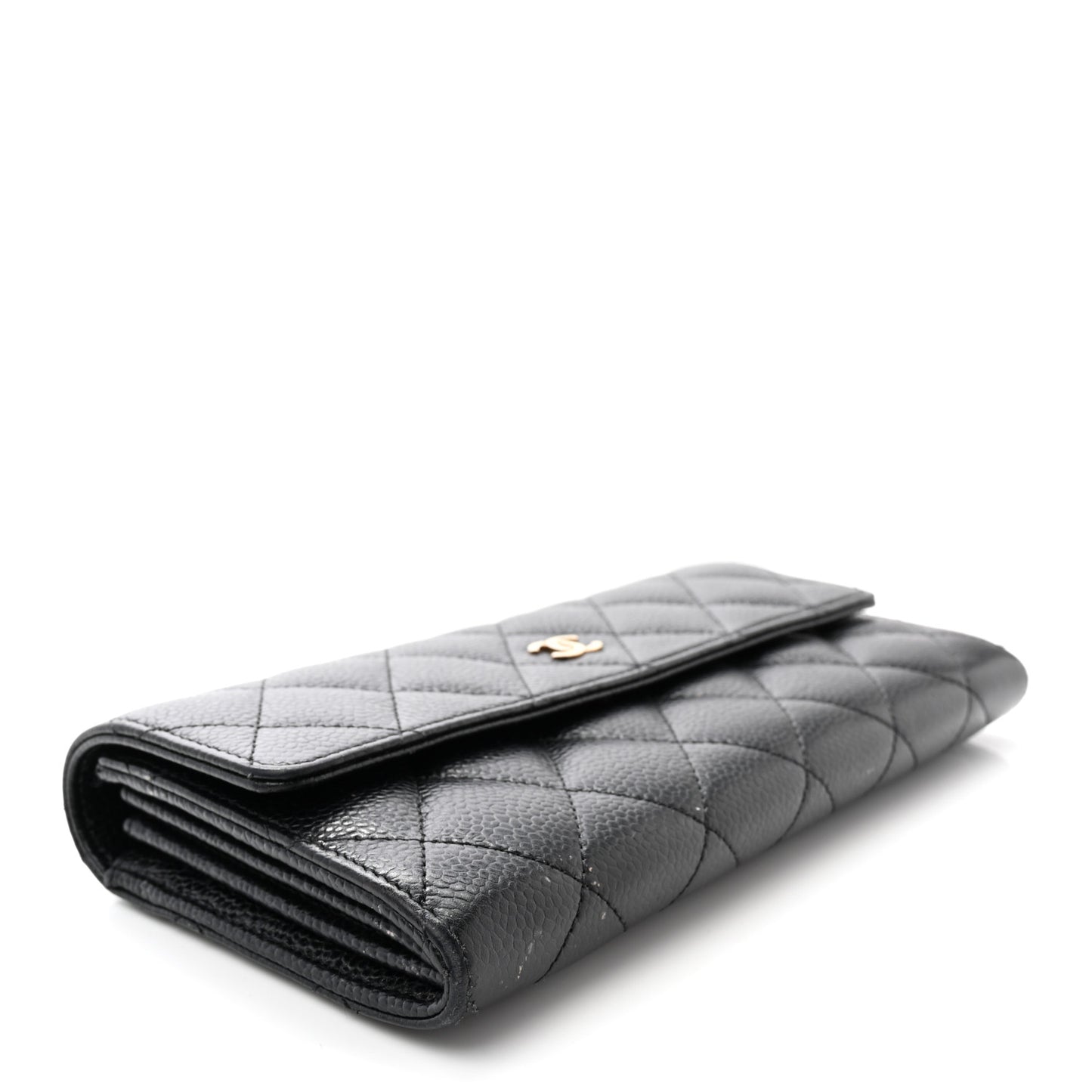 Caviar Quilted Large Gusset Flap Wallet Black