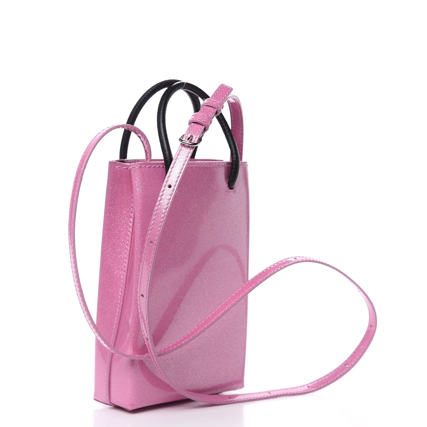 Varnished Glitter Calfskin Logo Shopping Phone Holder Bag Old Rose