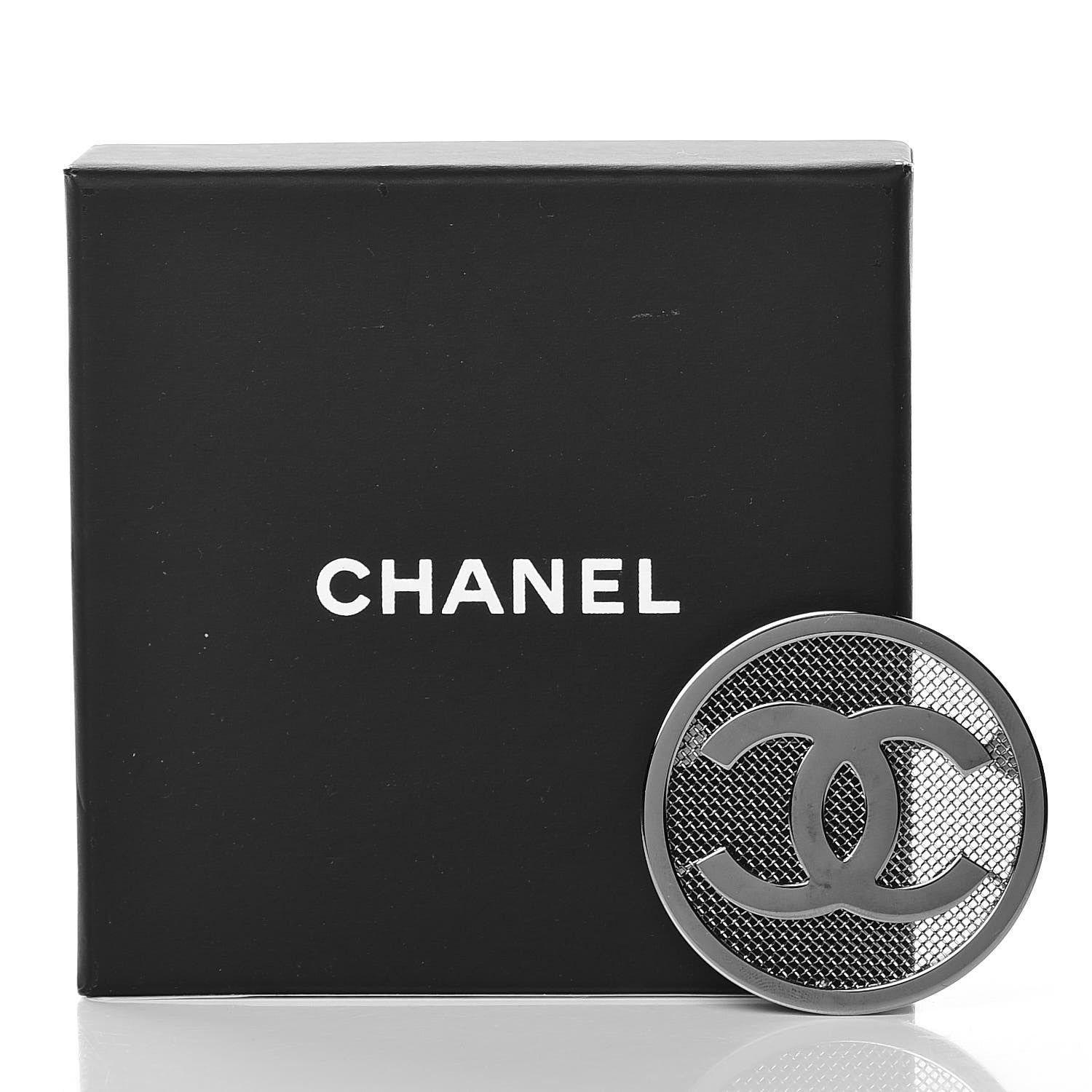 Chanel Ruthenium Mesh Circle CC Brooch 5 of 5