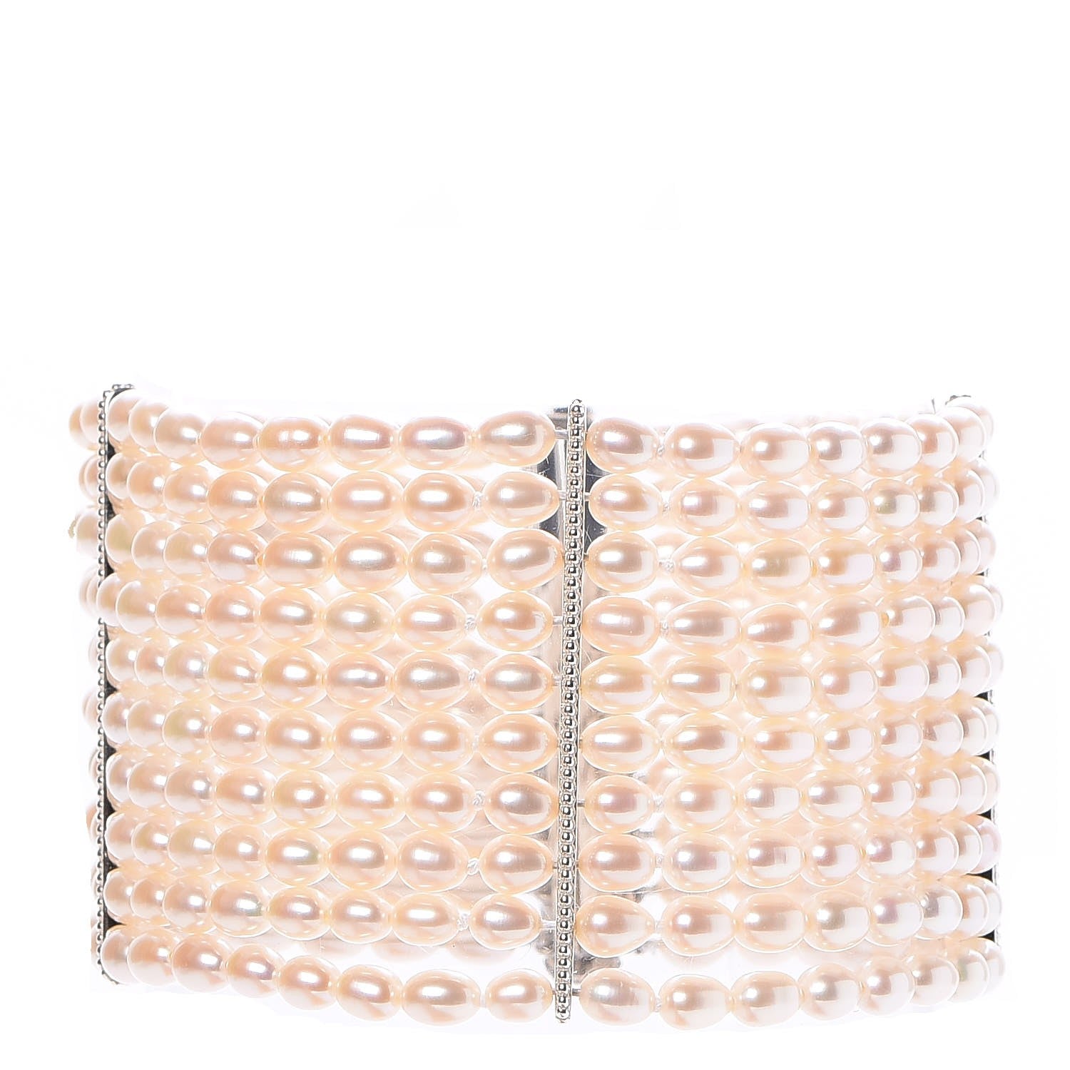 Tiffany Sterling Silver Freshwater Pearl 4.5mm Ziegfeld 10 Strand Bracelet 1 of 5