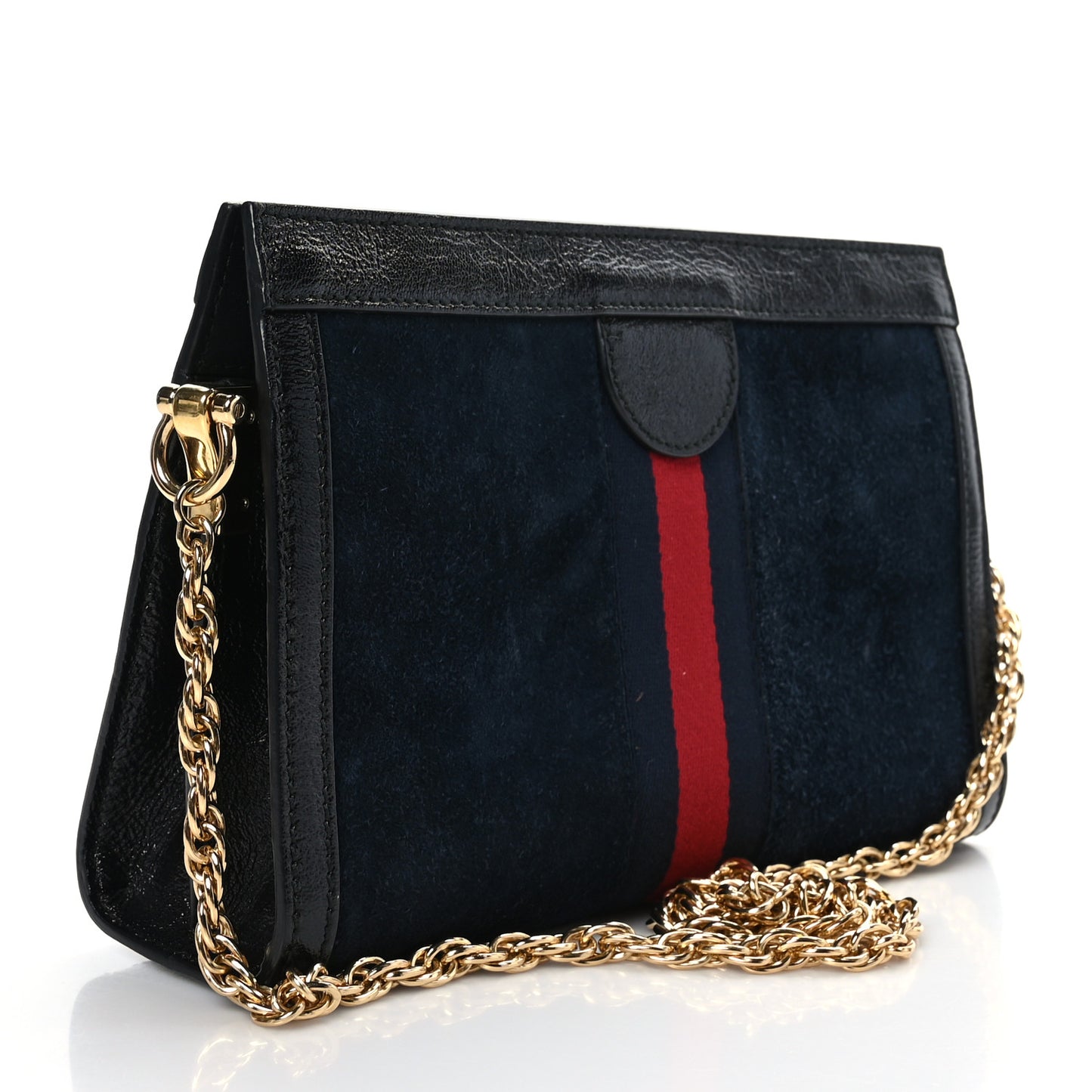 Suede Patent Web Small Ophidia Chain Shoulder Bag Blue Black