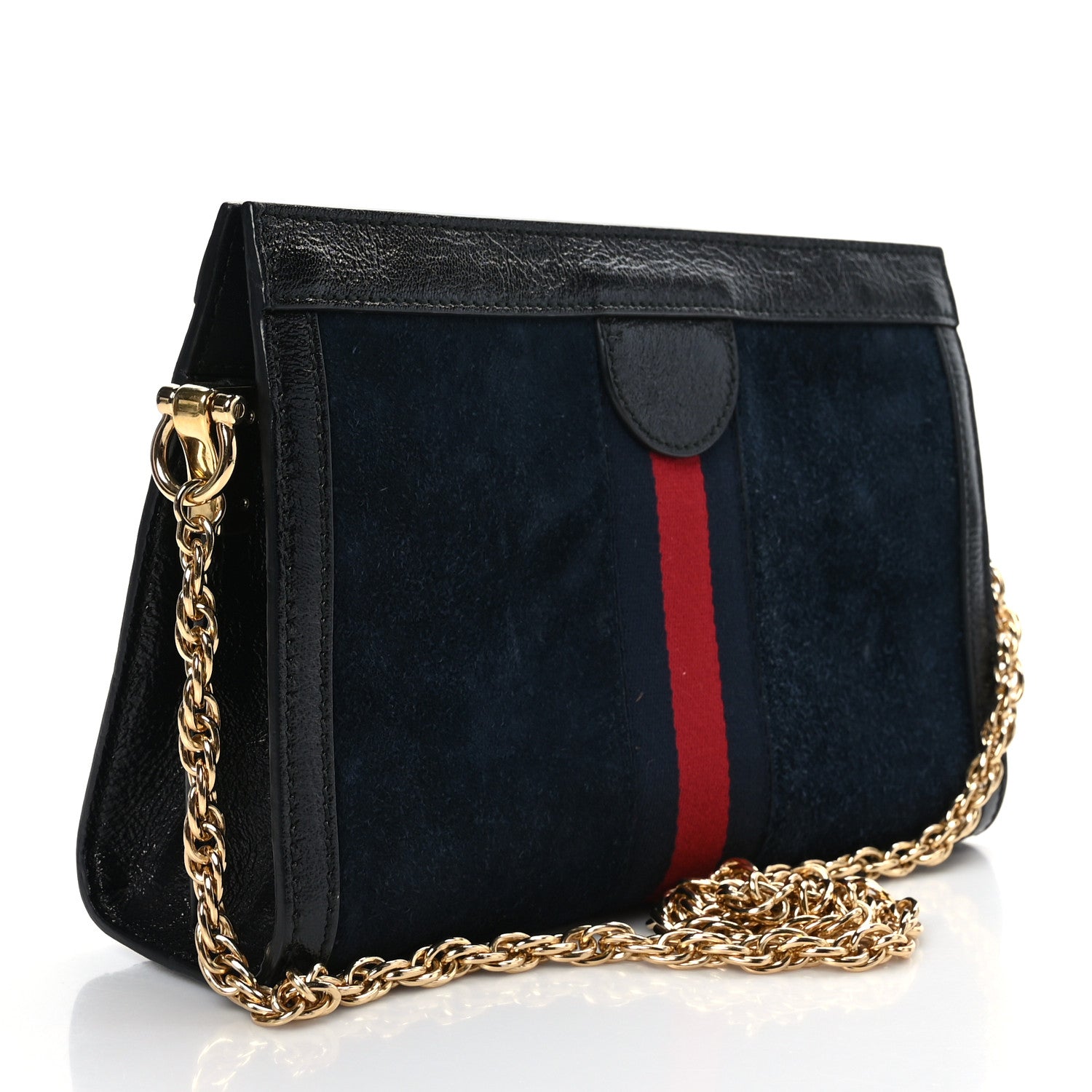 Gucci Suede Patent Web Small Ophidia Chain Shoulder Bag Blue Black 2 of 9