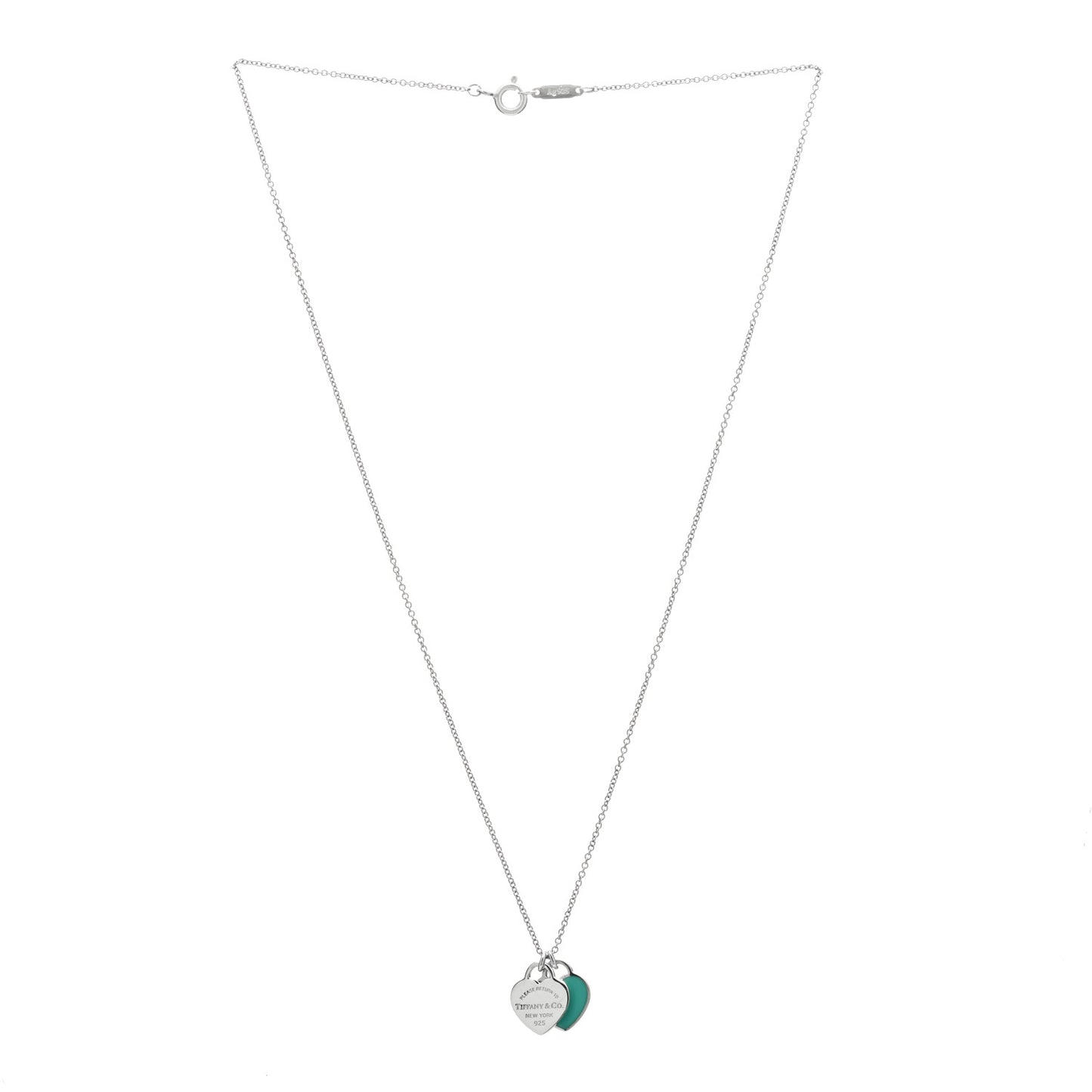 Sterling Silver Enamel Return to Tiffany Double Mini Heart Tag Pendant Necklace Blue
