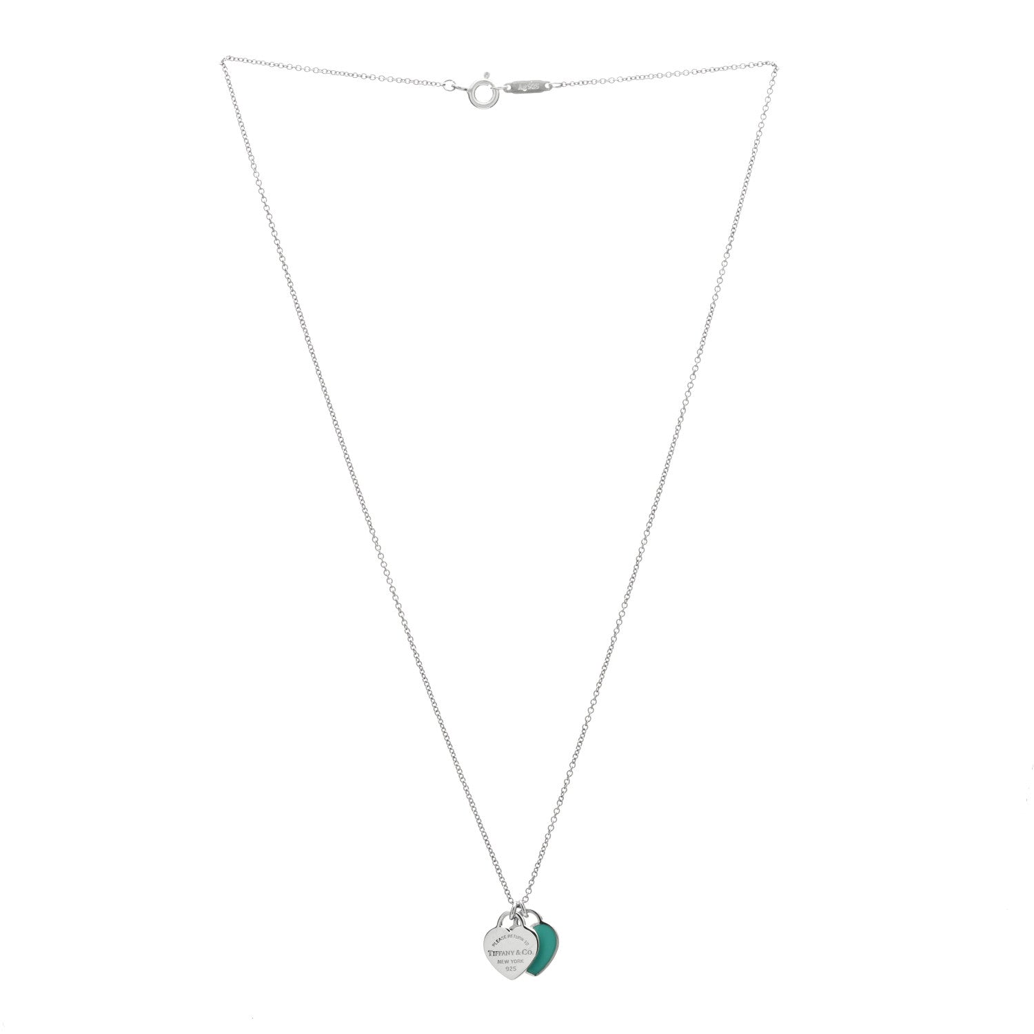 Tiffany Sterling Silver Enamel Return to Tiffany Double Mini Heart Tag Pendant Necklace Blue 3 of 5