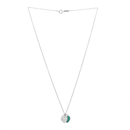 Tiffany Sterling Silver Enamel Return to Tiffany Double Mini Heart Tag Pendant Necklace Blue 3 of 5