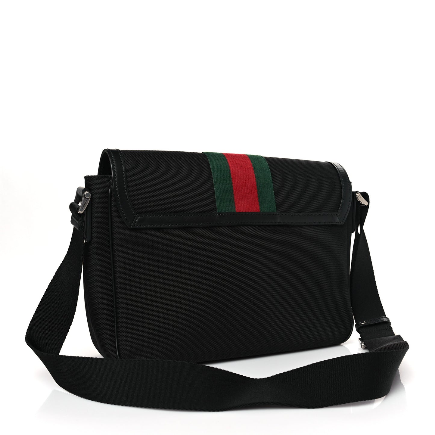 Techno Canvas Web Flap Messenger Bag Black