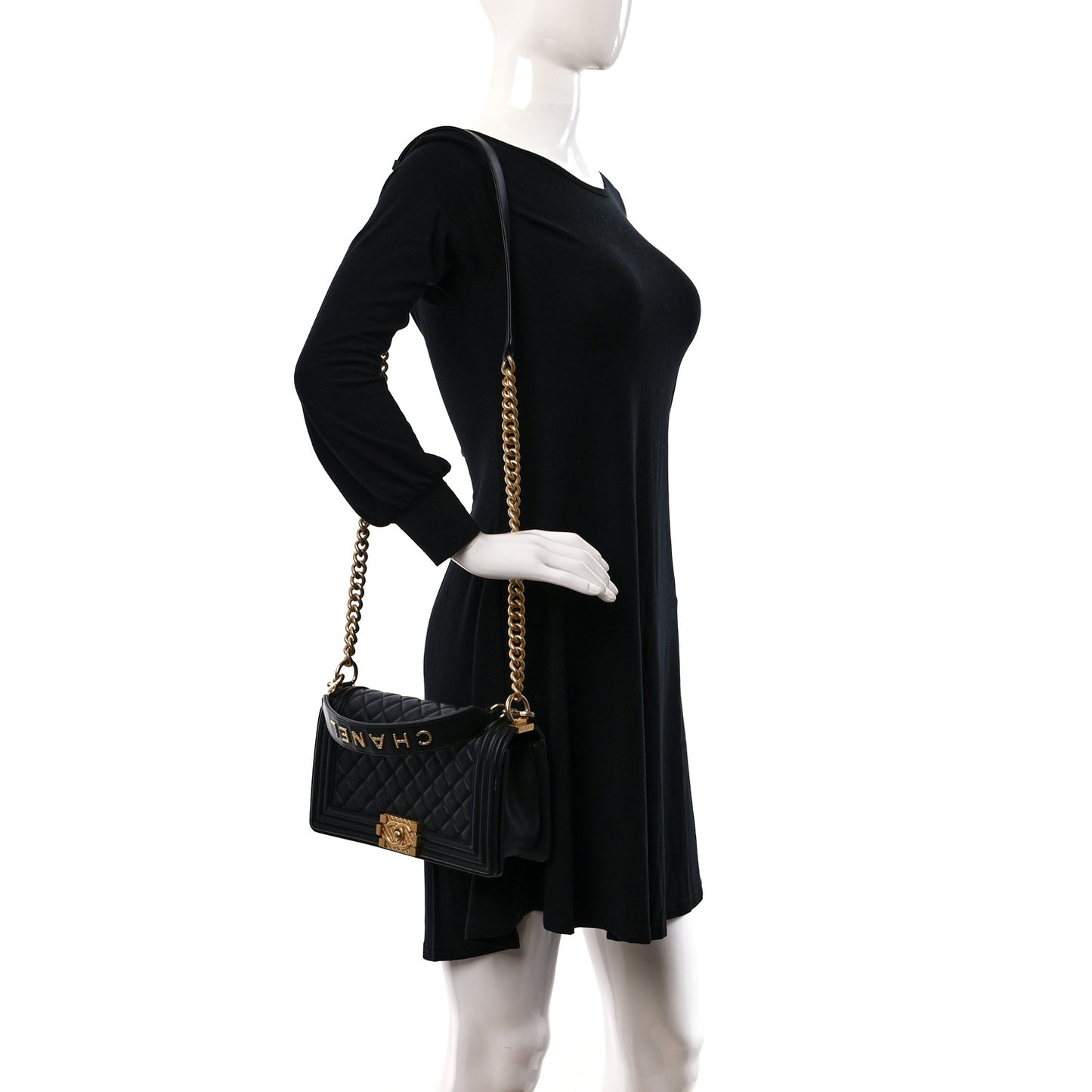 Calfskin Medium Boy Logo Top Handle Flap Black