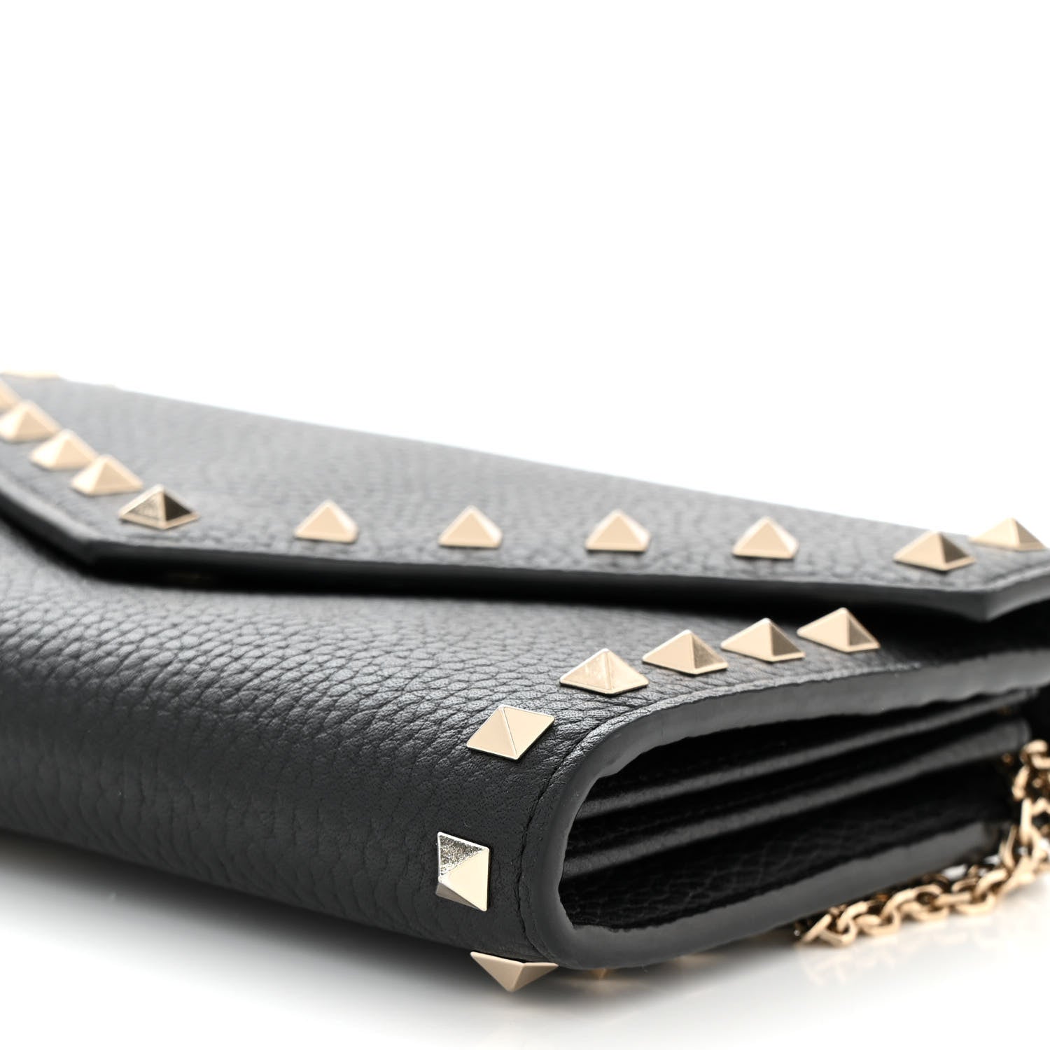 Valentino Garavani Pebbled Calfskin Rockstud Envelope Wallet on Chain Black 10 of 11