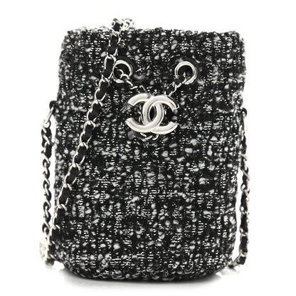 Chanel Tweed Mini Bucket Drawstring Bag Black Silver 1 of 11