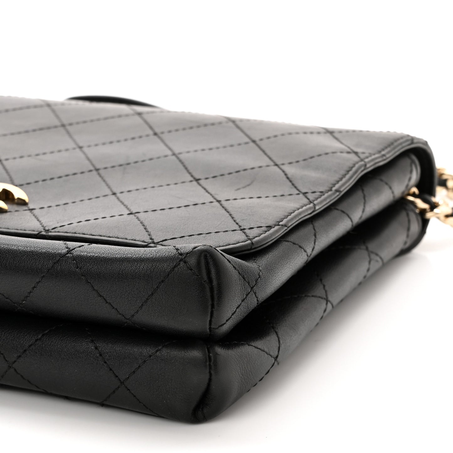 Calfskin Quilted Double Pocket Top Handle Flap Black
