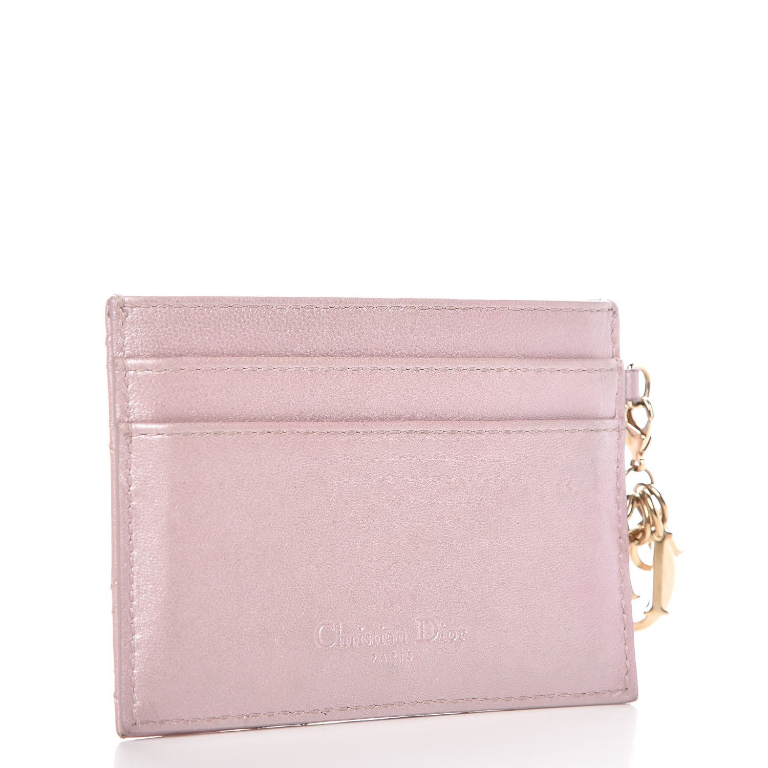 Christian Dior Metallic Lambskin Cannage Lady Dior Card Holder Pink 3 of 8