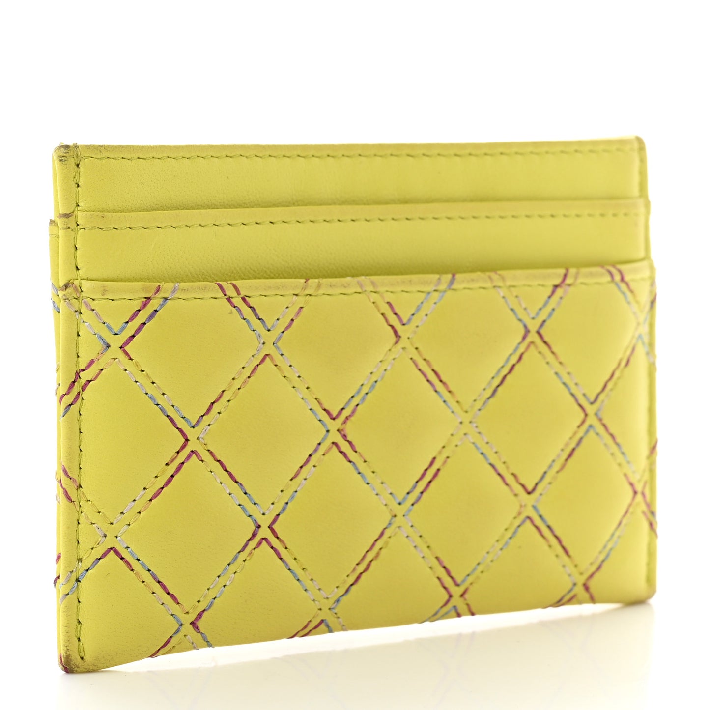 Lambskin Double Stitch Quilted Card Holder Light Green Light Blue