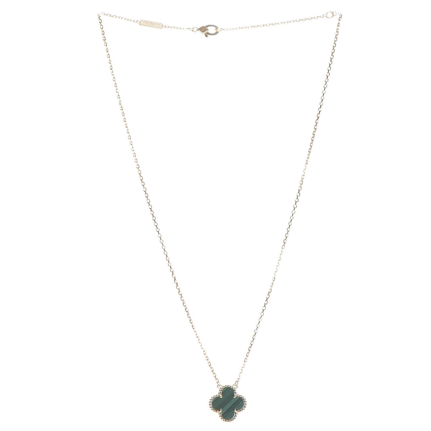 18K Yellow Gold Malachite Vintage Alhambra Pendant Necklace