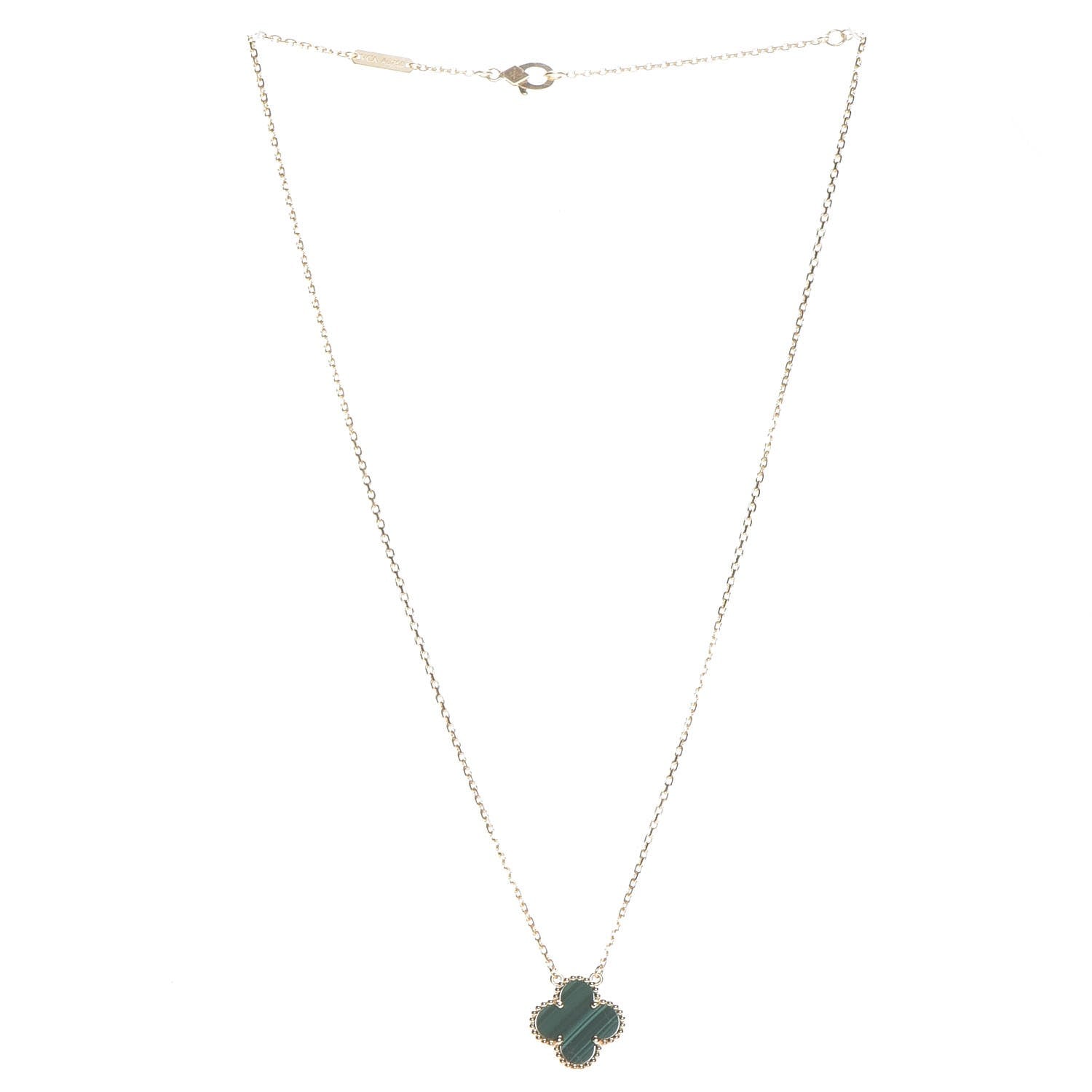 Van Cleef & Arpels 18K Yellow Gold Malachite Vintage Alhambra Pendant Necklace 3 of 9