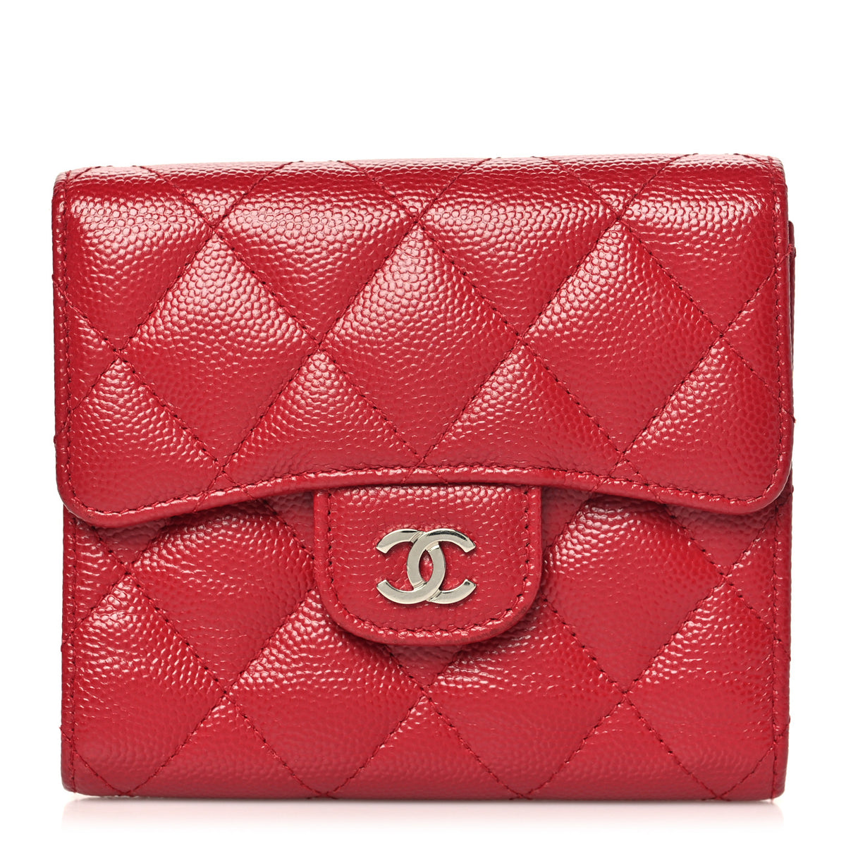 Chanel Caviar Quilted Compact Flap Wallet Dark Red 1 of 8