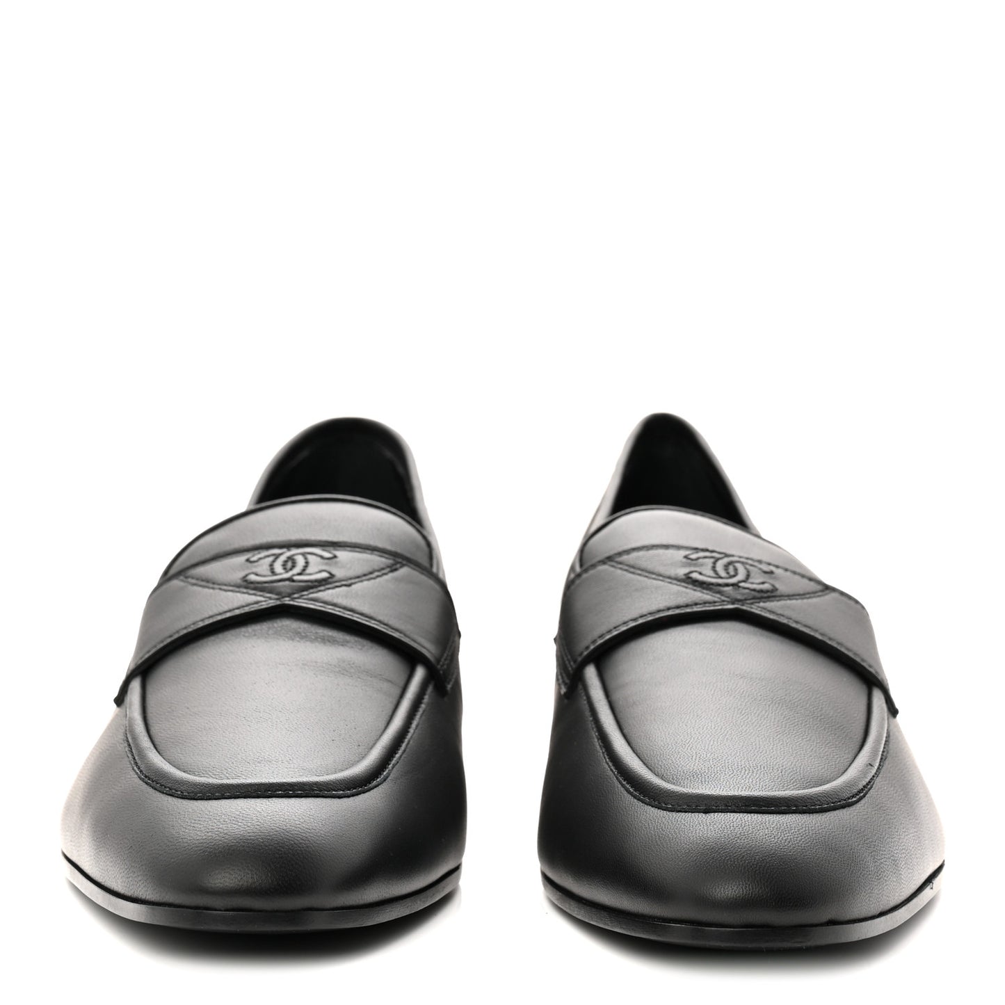 Calfskin Mens Stitched CC Loafers 45 Black