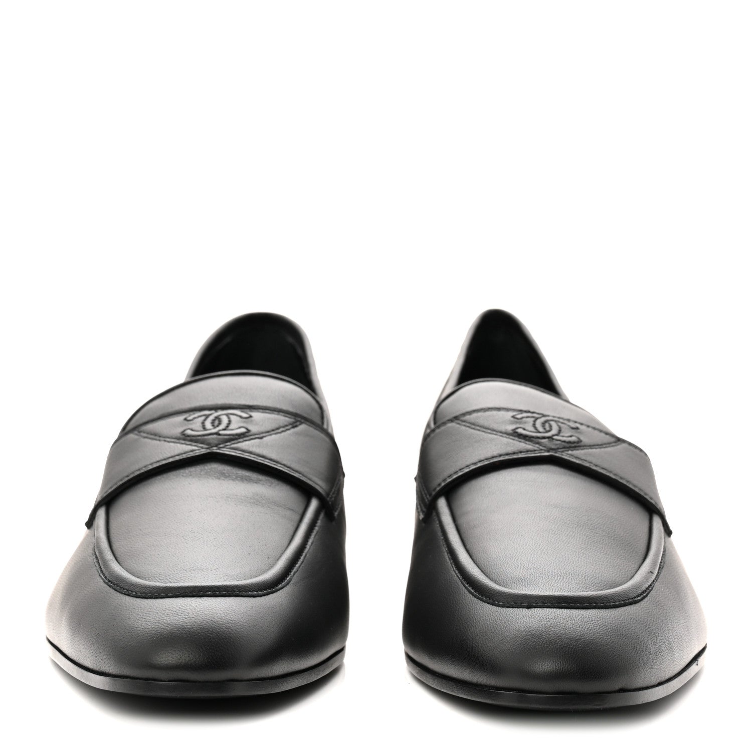 Chanel Calfskin Mens Stitched CC Loafers 45 Black 2 of 9