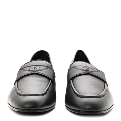 Chanel Calfskin Mens Stitched CC Loafers 45 Black 2 of 9