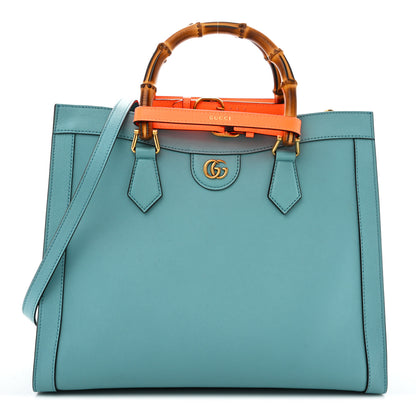 Gucci Wonka Grain Calfskin Medium Diana Tote Bag Dusty Azure Orange Fluo 1 of 16