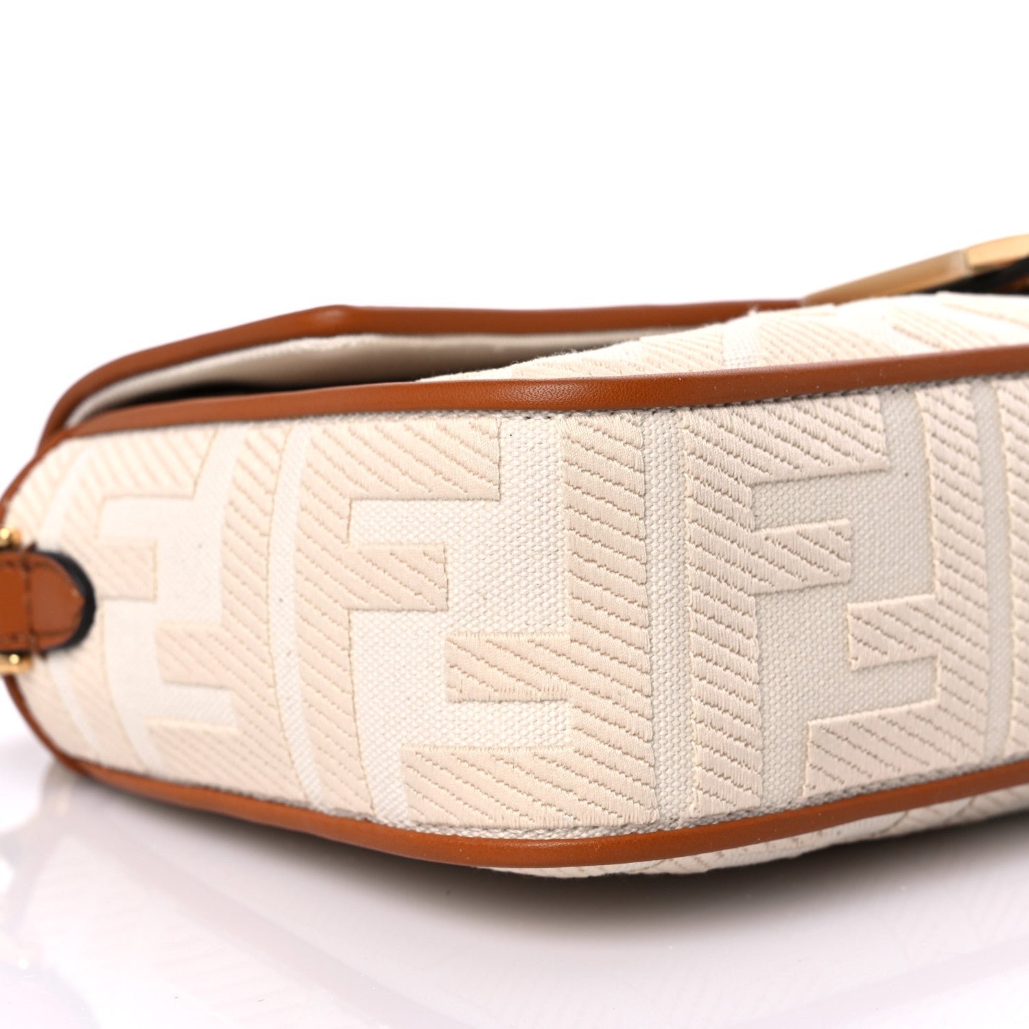 Fendi Canvas Vitello King Bi-Color Strap FF Embroidered Baguette Grezzo Brandy Cuoio 6 of 7