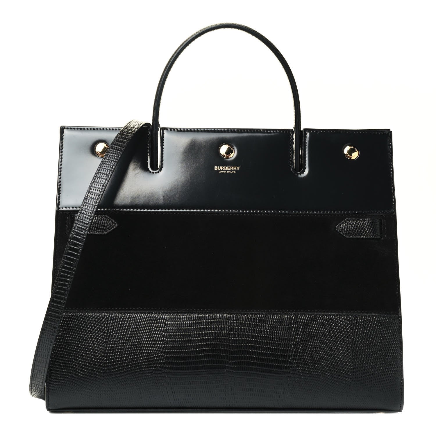 Burberry Deerskin Suede Lizard Embossed Calfskin Medium Title Bag Black 1 of 4