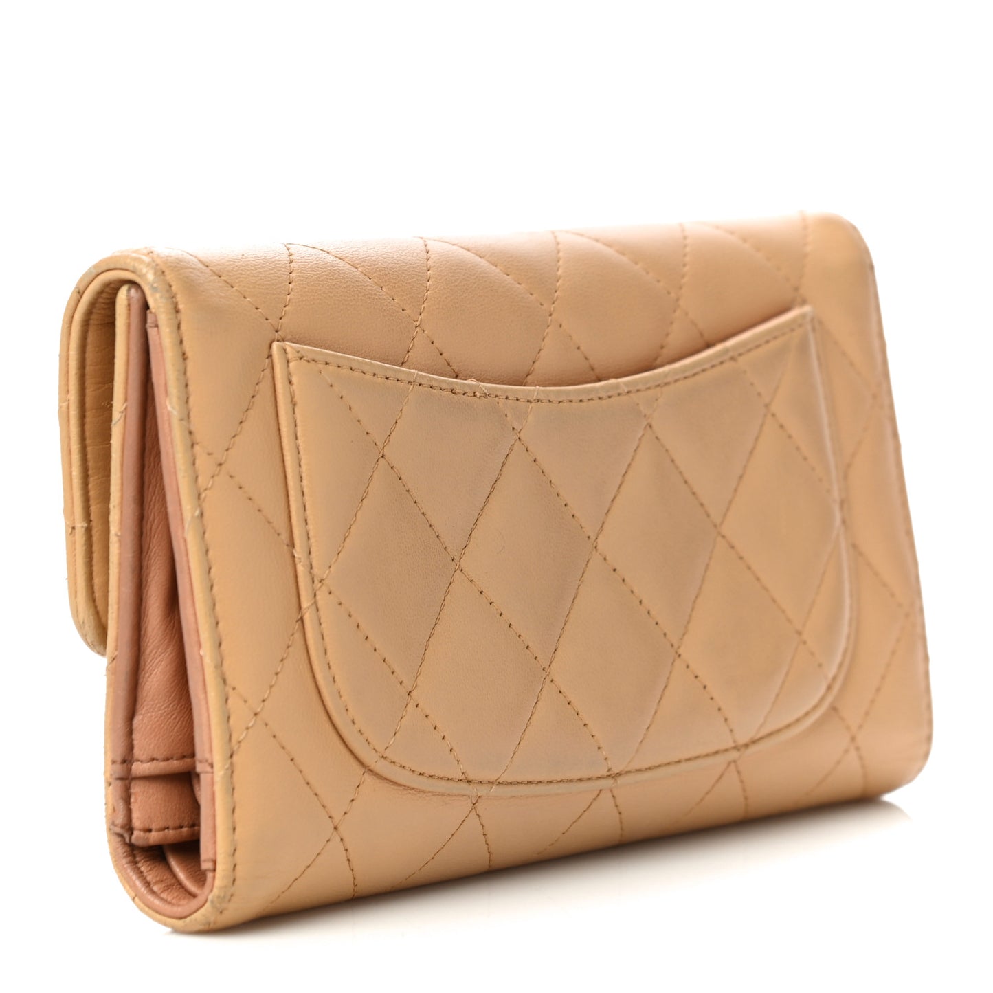 Lambskin Quilted Large Flap Wallet Beige