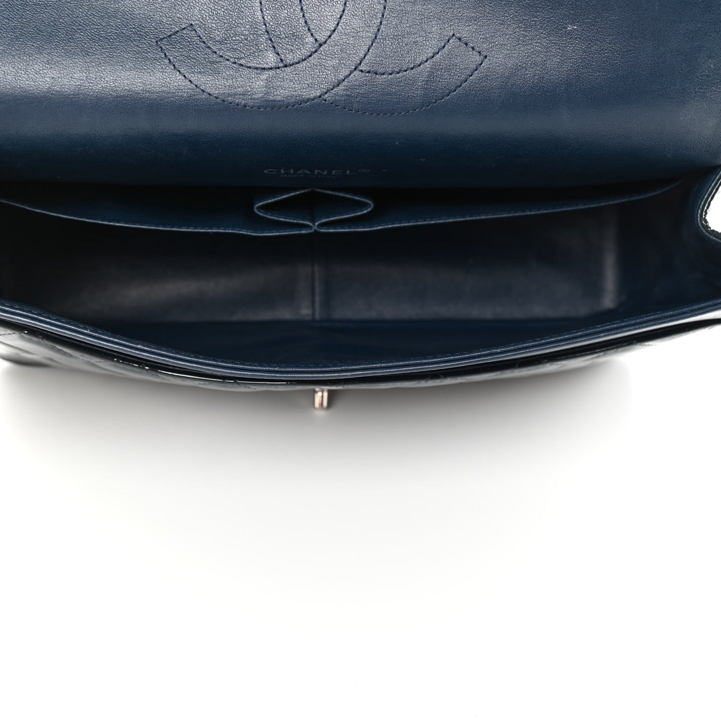 Patent Quilted Maxi Double Flap Navy Blue
