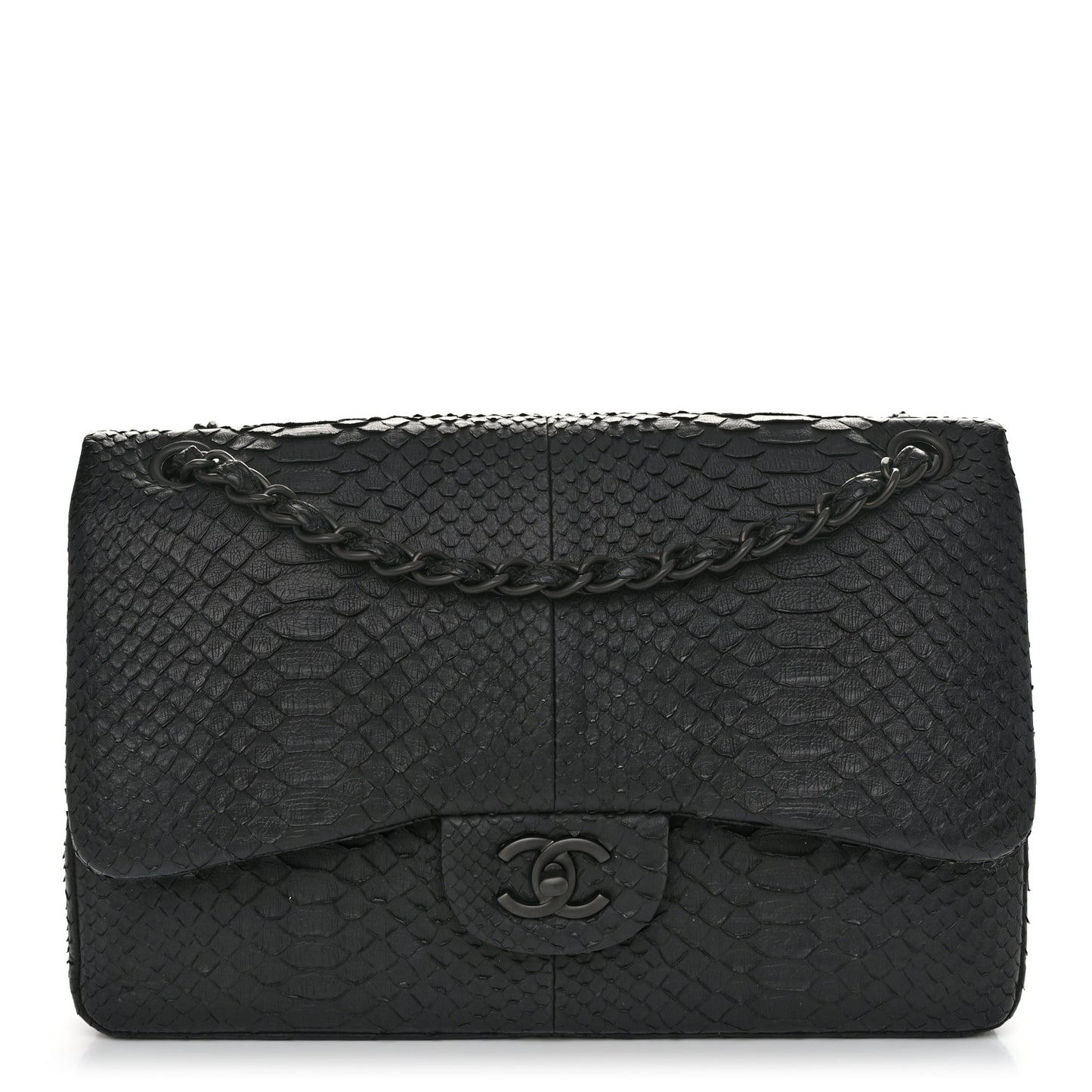 Snakeskin Jumbo Double Flap So Black