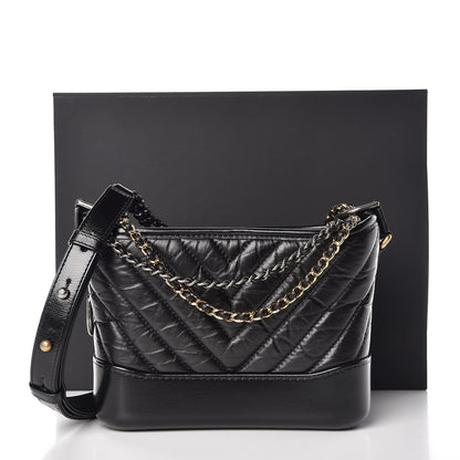 Chanel Aged Calfskin Chevron Quilted Small Gabrielle Hobo Black 10 of 10