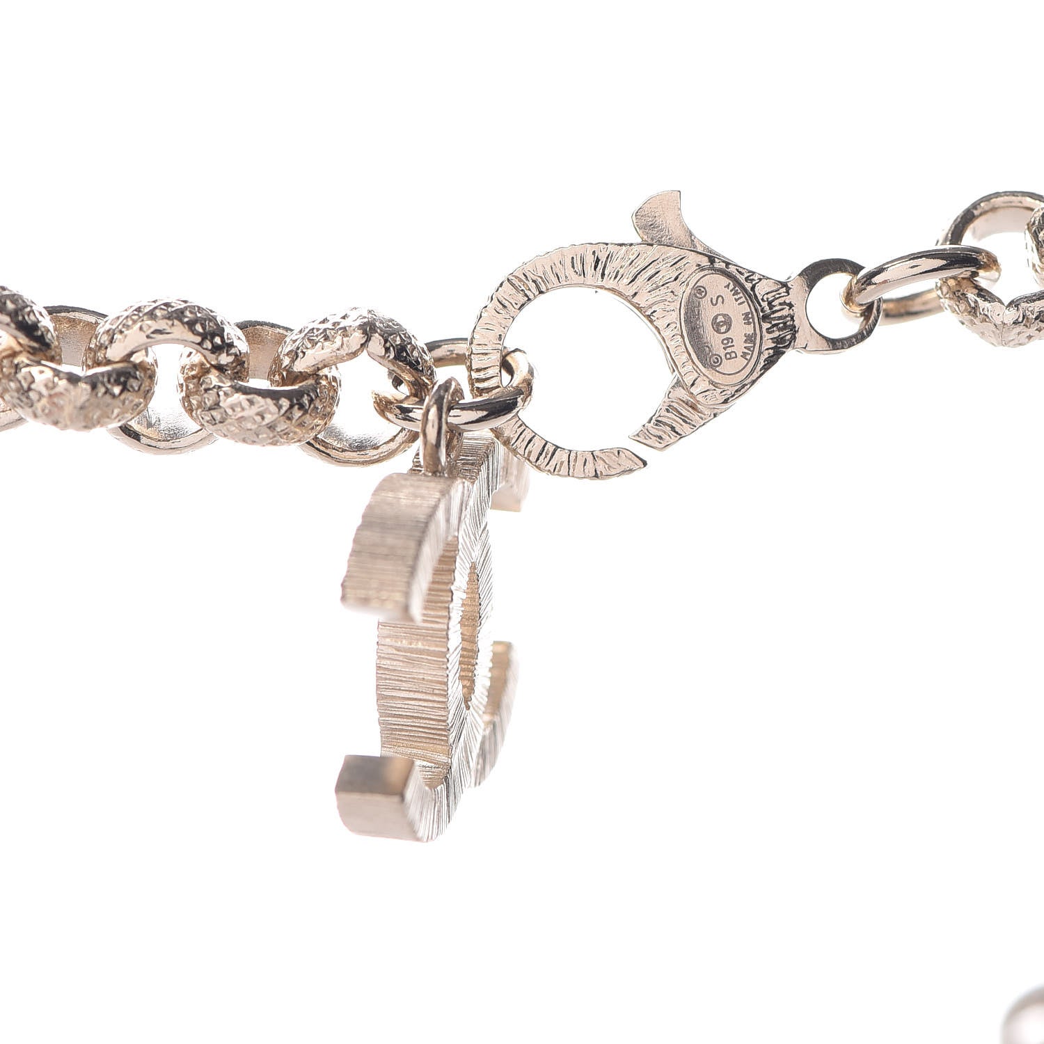 Chanel Metal Crystal Cha-Nel Logo Necklace Gold 6 of 7
