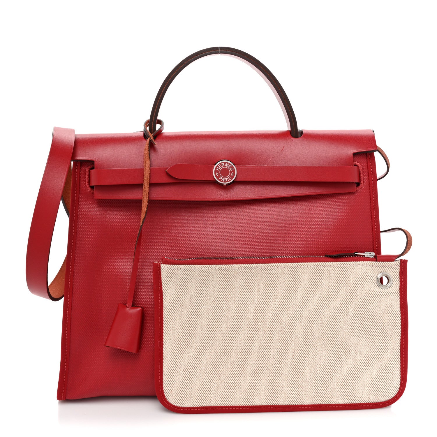 Hermes Toile H Berline Vache Hunter Herbag Zip PM 31 Rouge Piment Ecru 1 of 11