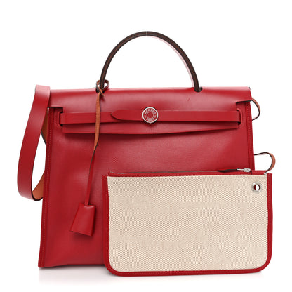 Hermes Toile H Berline Vache Hunter Herbag Zip PM 31 Rouge Piment Ecru 1 of 11