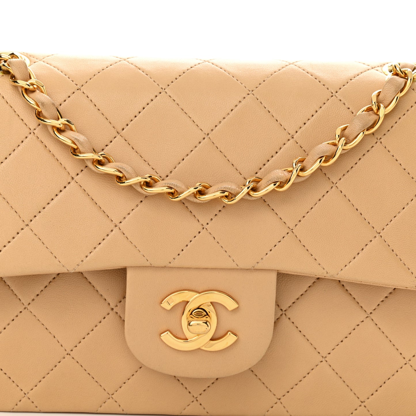 Lambskin Quilted Small Double Flap Beige