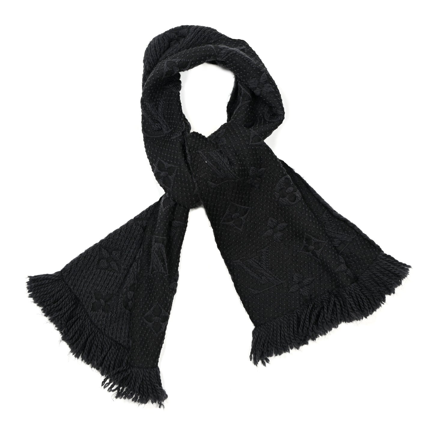 Wool Silk Logomania Scarf Charcoal