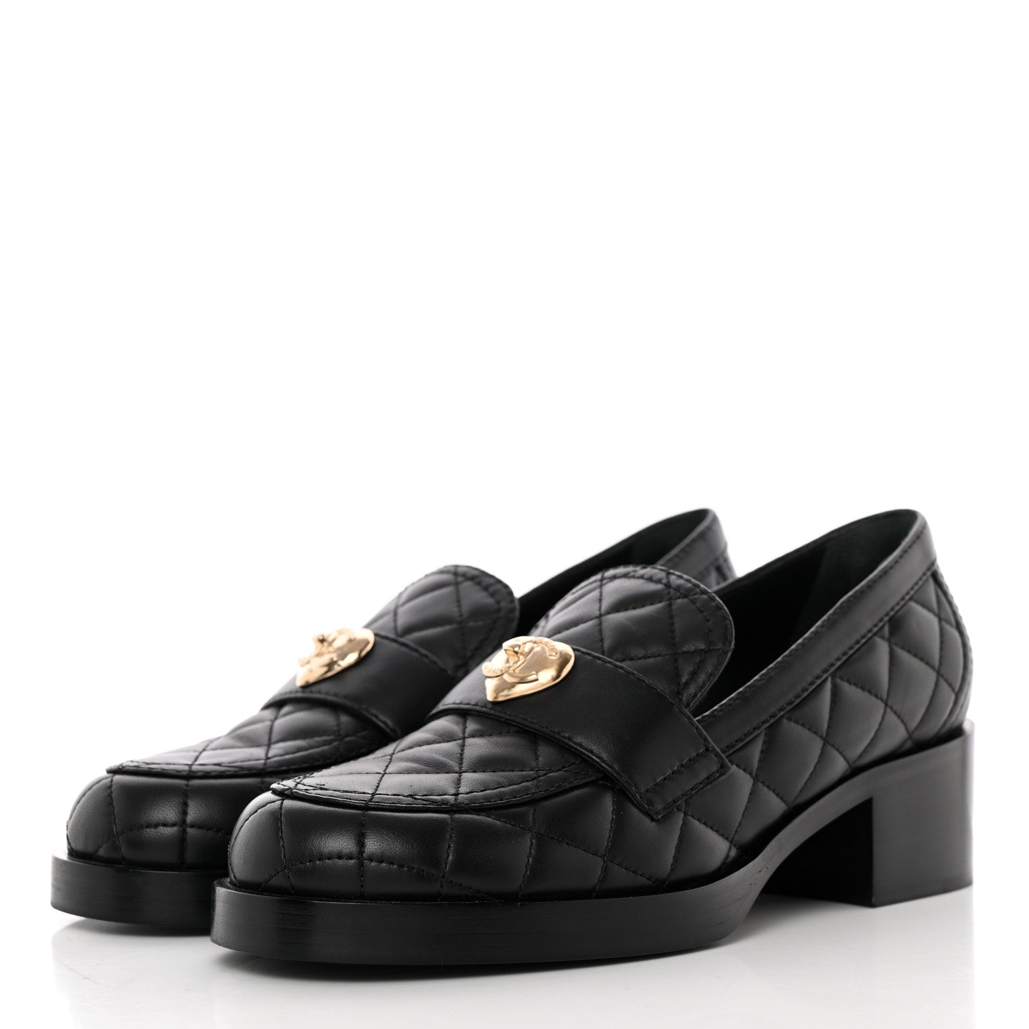 Chanel Lambskin Quilted CC Heart Loafers 38 Black 3 of 16